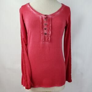 Witness red mineral wash tee lace  Large boho gorpcore cottage ballet